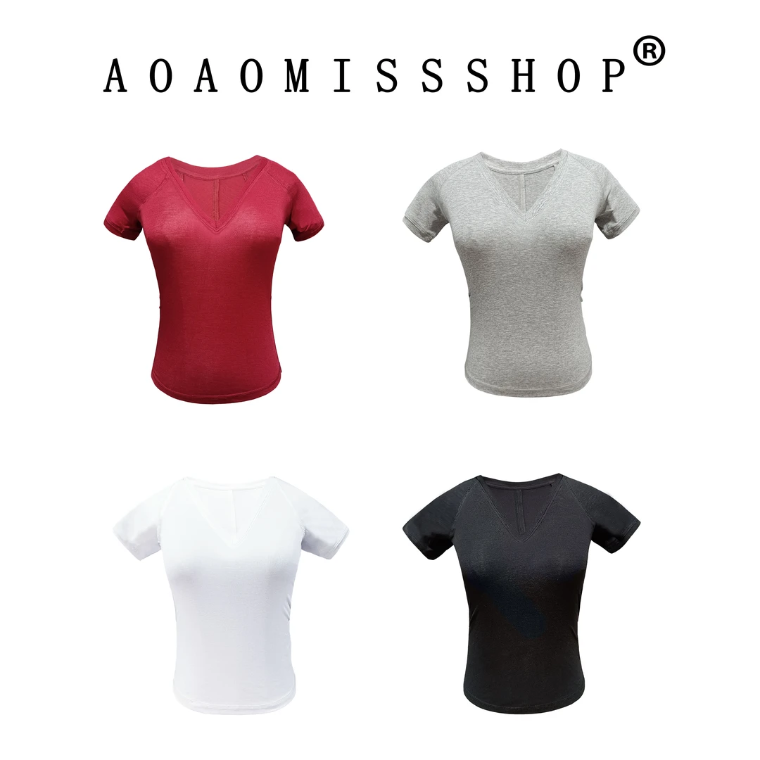 【V领T恤】AOAOMISSSHOP 鳌鳌家修身显瘦多色短袖上衣57-2