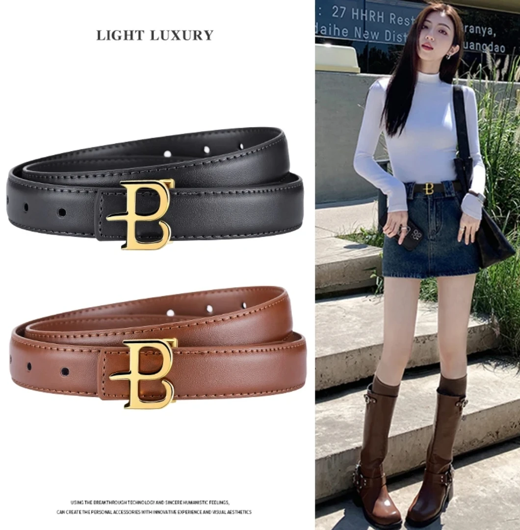 牛仔裤百搭皮带女款真皮百搭2025新款腰带针扣时尚装饰简约-778