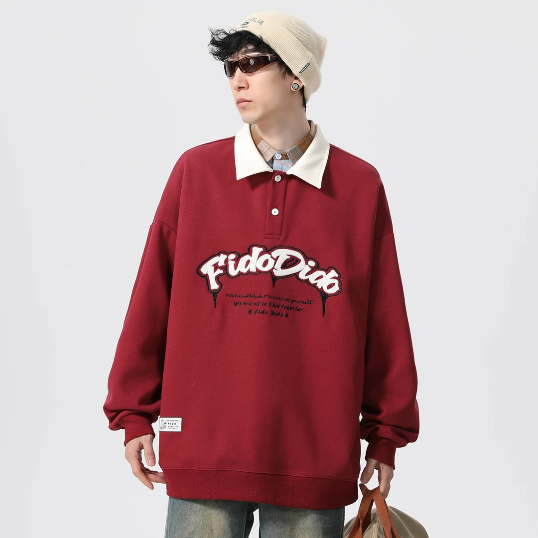 字母慵懒风秋季翻领男女款卫衣情侣装百搭潮流长袖男装夹克