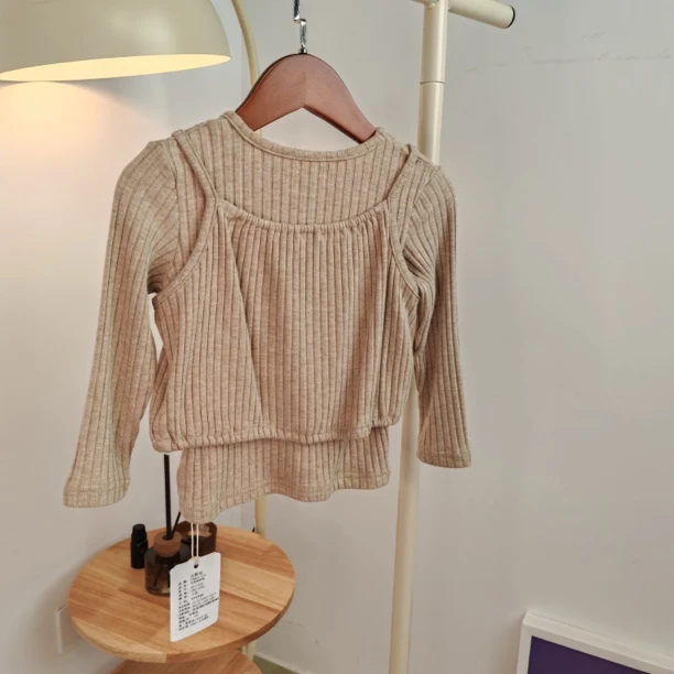 秋季森系纯色韩版春季百搭女童套装儿童针织两件套