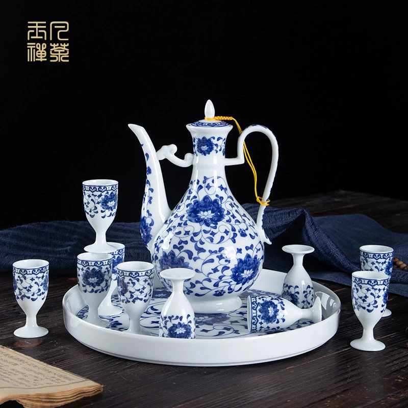 景德镇青花瓷酒具套装家用陶瓷酒杯白酒杯酒壶黄酒杯小酒盅礼盒