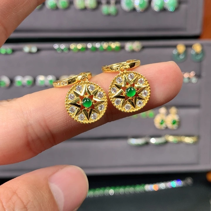 翡翠耳饰银S925镶嵌耳饰