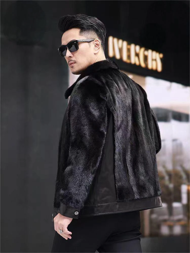 【凯恩诗保罗】【朱总专属】翻领纯色保暖冬季男士黑貂皮夹克7069款