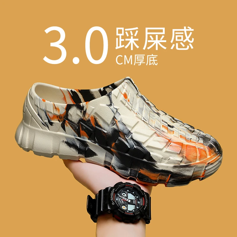 夏季情侣外穿防水耐磨厚底机甲风格厨师包头一脚蹬休闲防滑沙滩拖