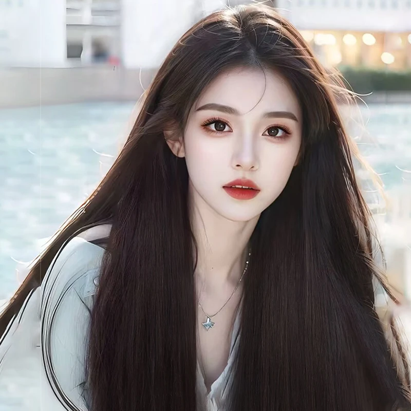 【直播用加长款递针】假发套女网红款黑长直超自然100%全真发全头套