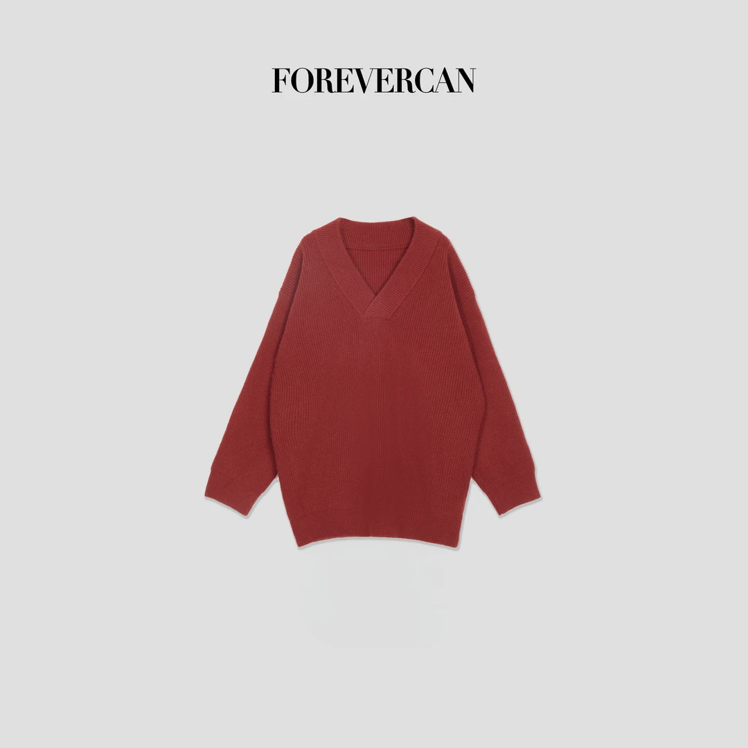 FOREVERCAN“冬日热恋”学院风百搭V领针织上衣 MY4435B