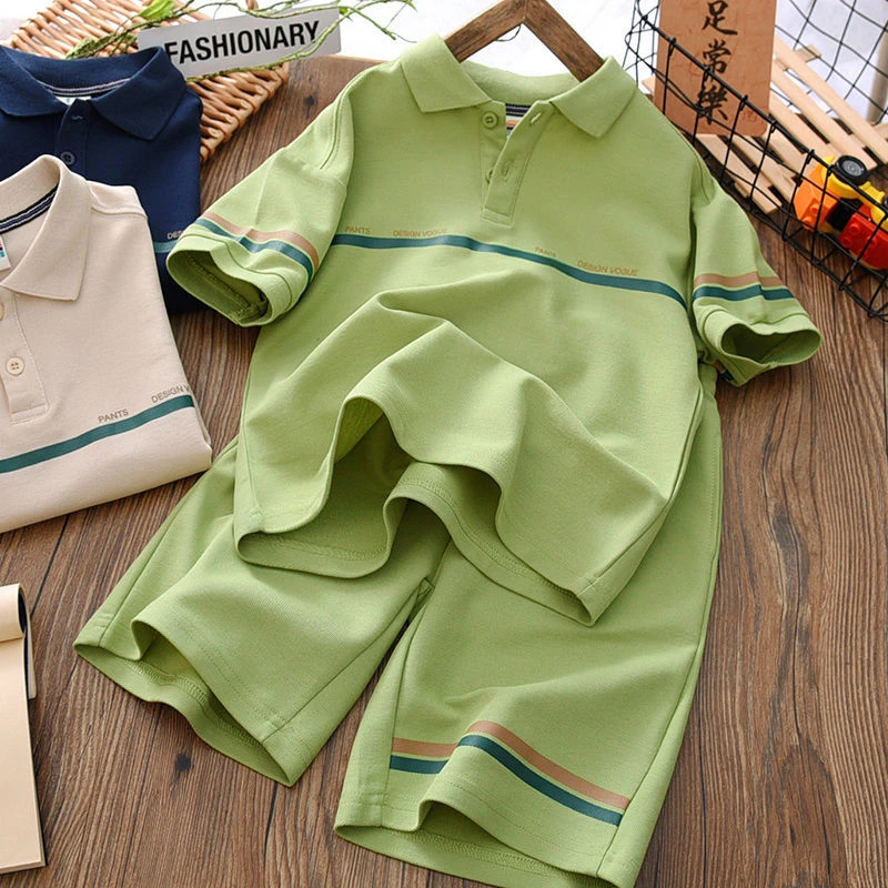 男童夏装套装儿童2025男孩夏季休闲时尚童装中大童POLO衫短裤子潮