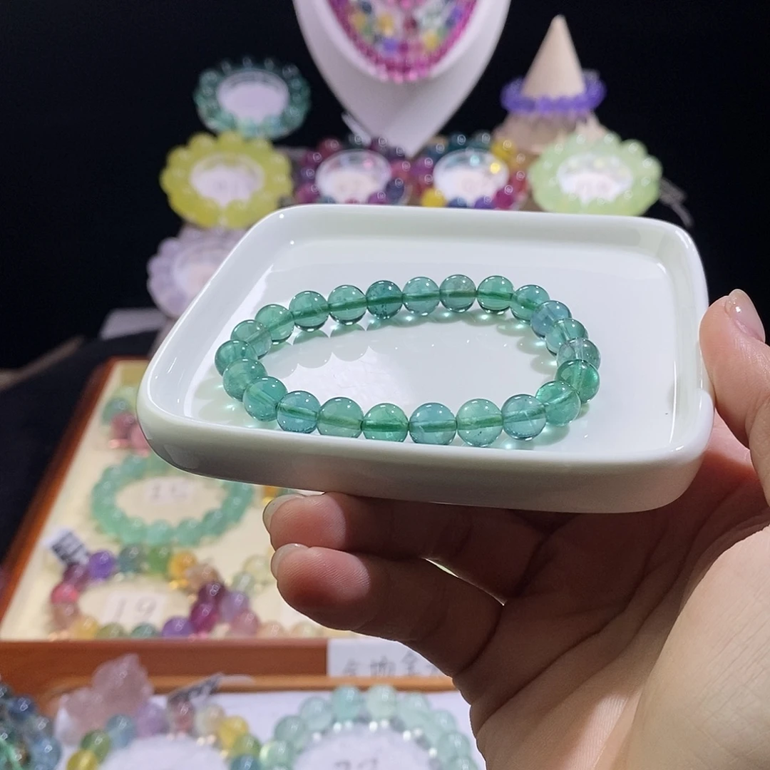 银S925镶嵌手链萤石薄荷绿