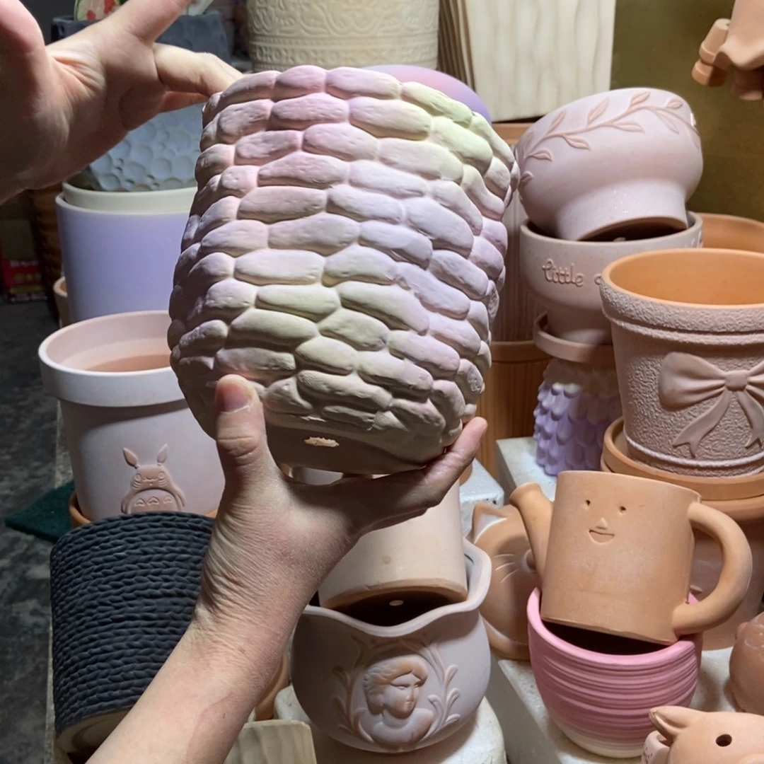 15×15彩色石头盆 粗陶1个