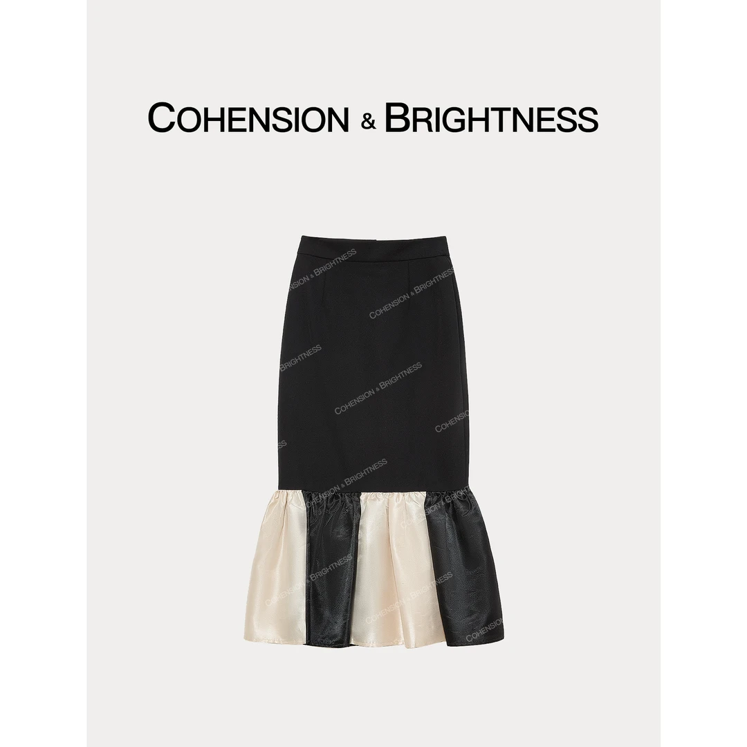 凝慧真的好【曼波唱晚】春季新款时尚包臀鱼尾拼色显瘦半身裙QQ091