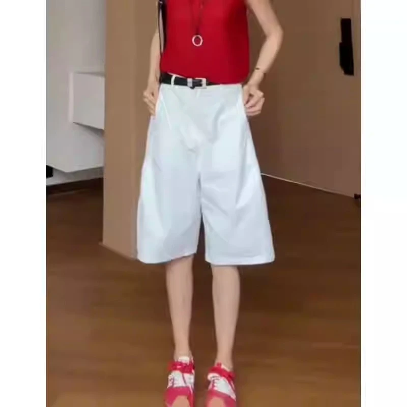 大码高腰工装洋气五分裤女2025夏季新款胖mm显瘦直筒休闲短裤中裤