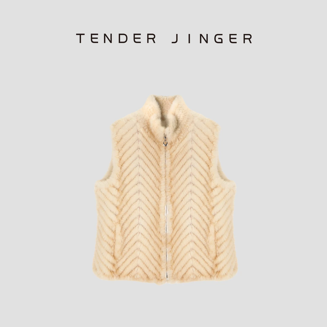 Tender Jinger【黑标】丹*进口编织款马甲水貂皮草T54FF30815