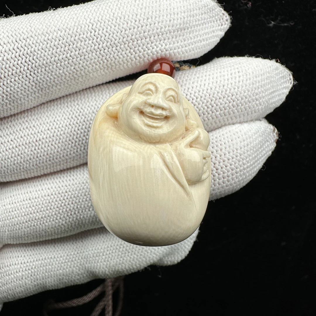 H93-43天然猛犸牙雕刻弥勒佛24*31*18mm支持鉴定 假一罚四