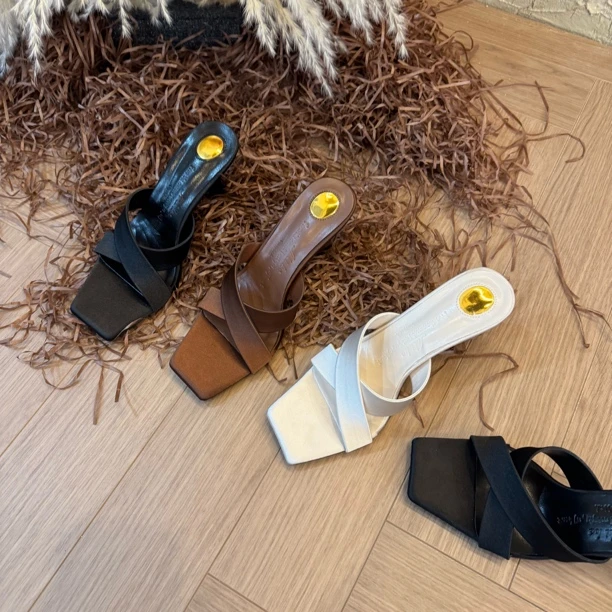 纯色细跟印染耐脏夏季透气单鞋高跟凉拖鞋人字拖复古粗跟