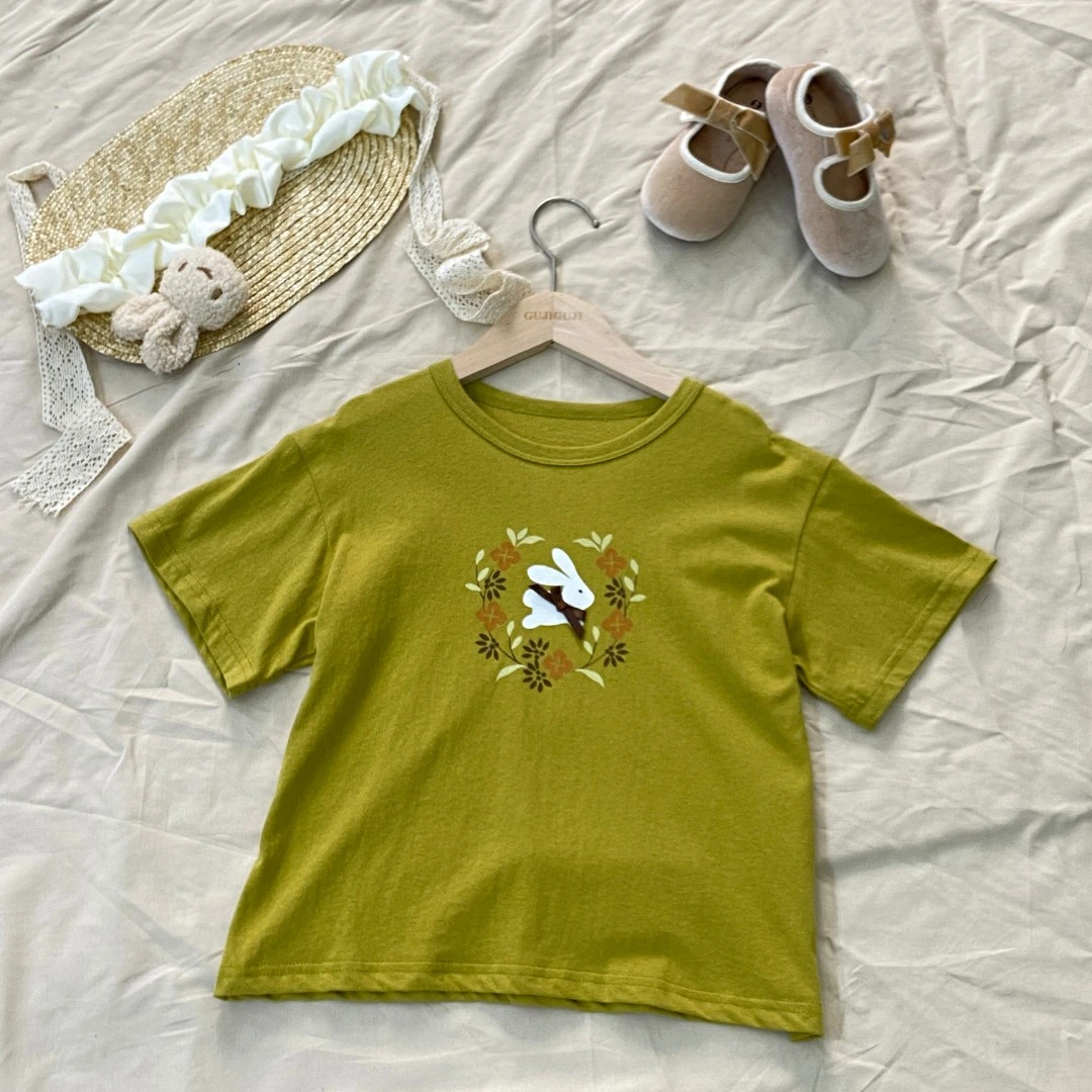 女童夏季印花小兔T恤儿童短袖体恤宝宝洋气纯棉上衣小女孩夏装潮