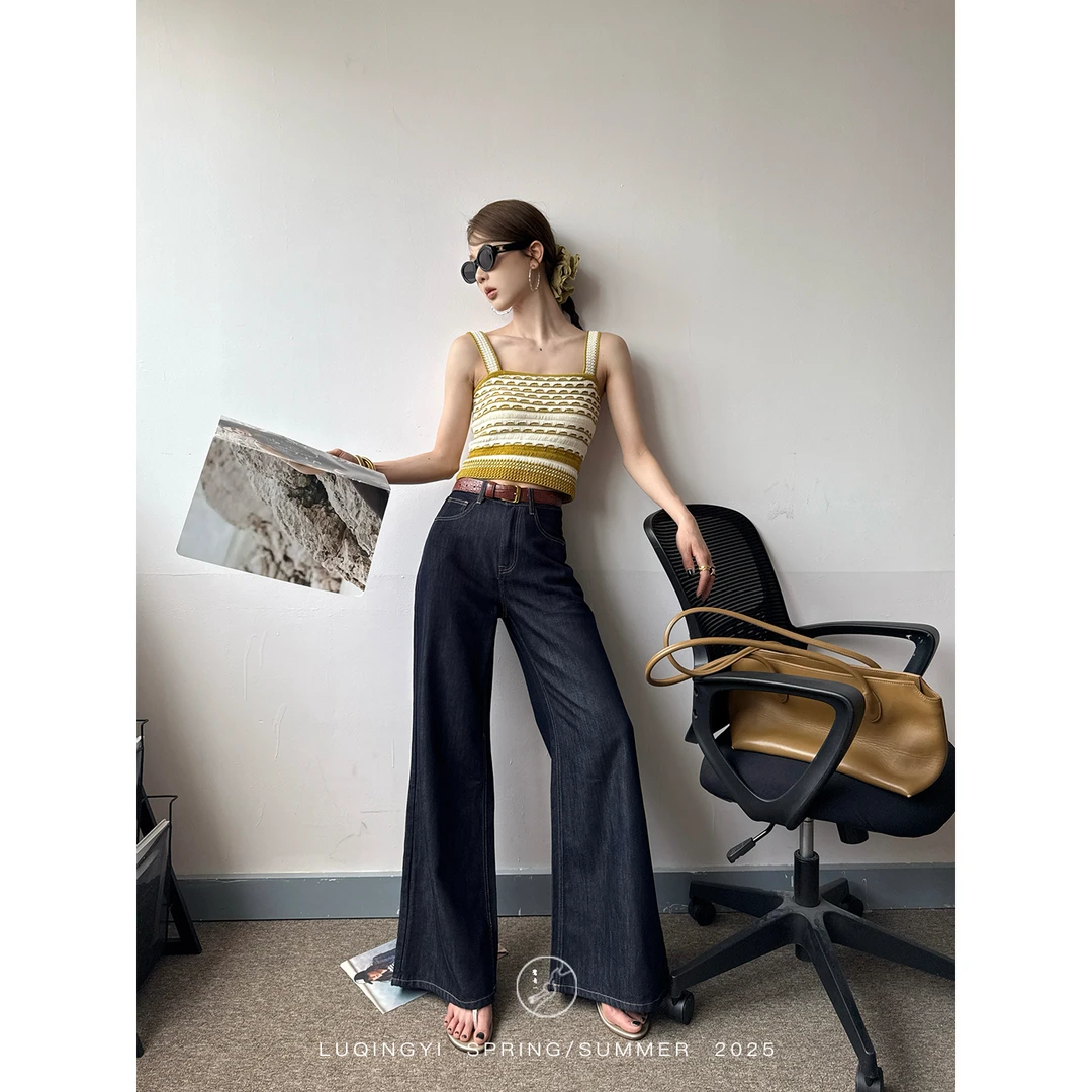 鹭青一原创【京墨】天丝棉牛仔裤女复古水洗百搭阔腿裤 L25N7534B