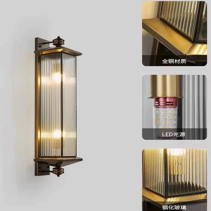 全铜壁灯太阳能户外防水别墅大门口庭院灯简约中式室外阳台长壁灯