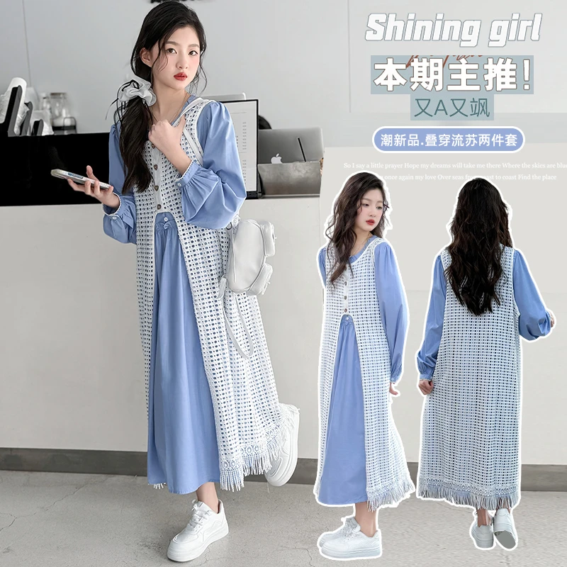 春夏新款爆款森系叠穿镂空 流苏连衣裙