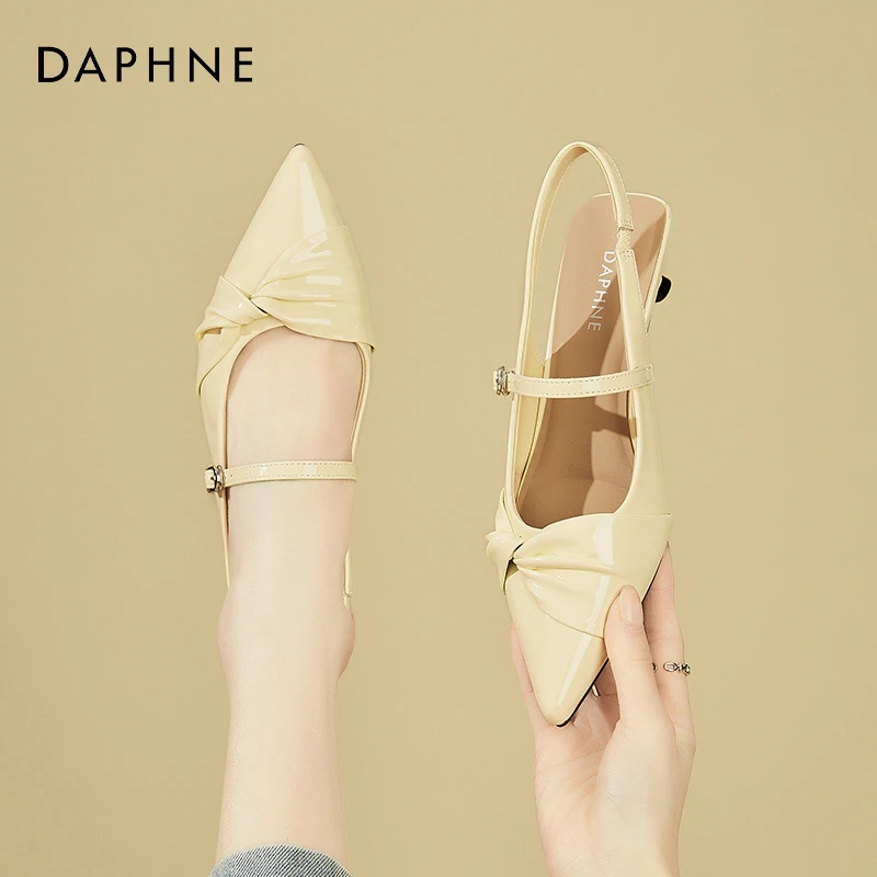 达芙妮包头细跟凉鞋女鞋2025新款夏季尖头百搭单鞋法式中跟高跟鞋