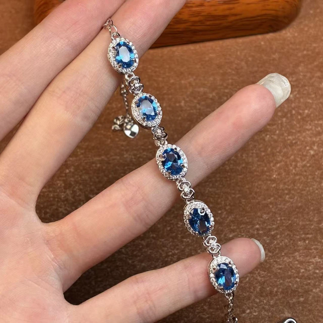 如懿镀K金高订613-轻奢圣玛丽亚魔鬼蓝培育5A尖晶石精切合金手链