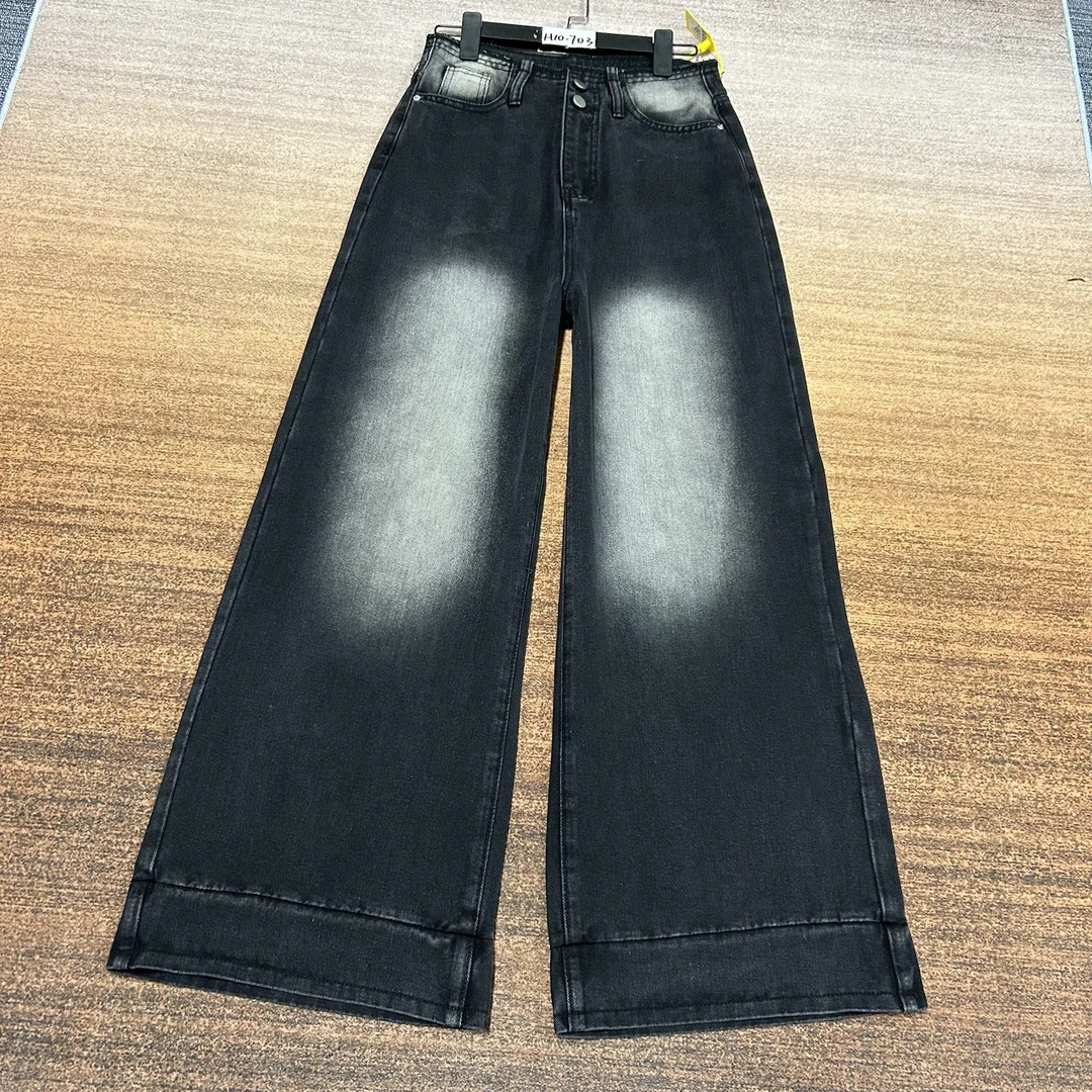 H10-703新款水墨黑美式个性无腰头辣妹扎染阔腿裤无弹（不换退）