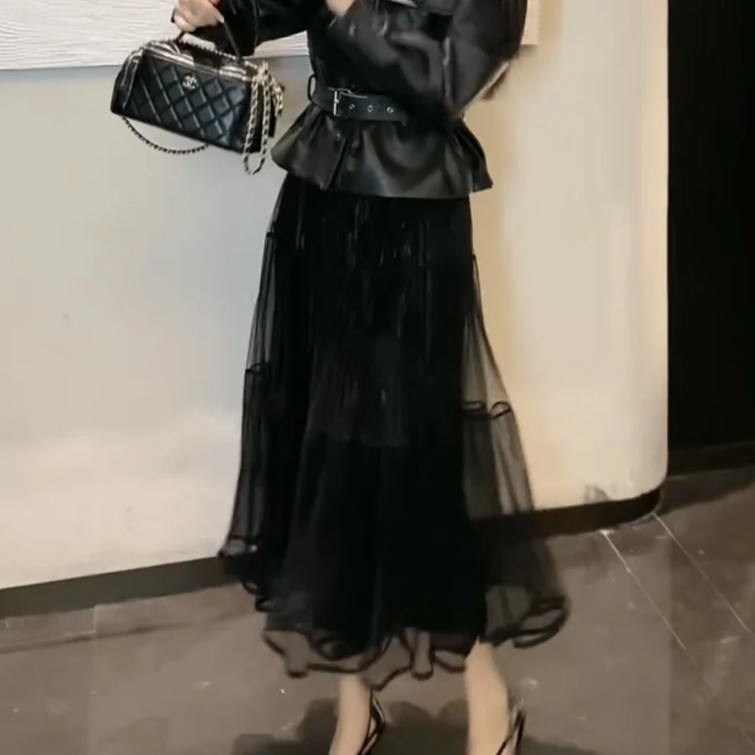 5037春季新款高腰网纱蛋糕裙显瘦时尚半身裙长裙百搭遮肉