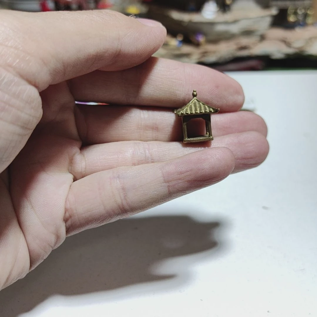 鸡***生黄铜盆景假山摆件造景摆件