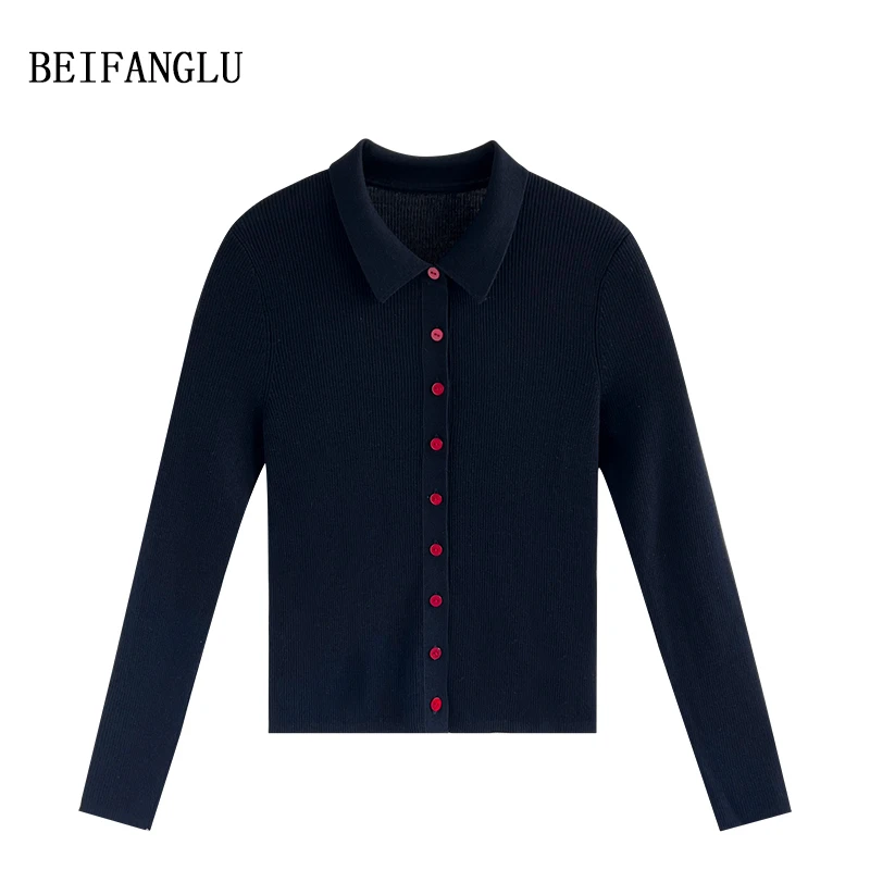 北方鹿 定染安可拉红！精纺细支羊毛气质POLO领坑条针织衫6286