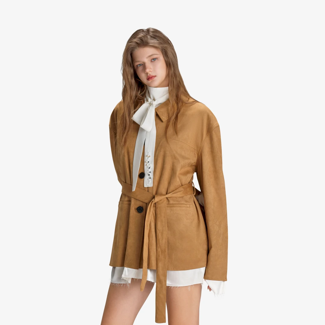 PROJECTJOIN束带麂皮夹克个性百搭外套休闲夹克