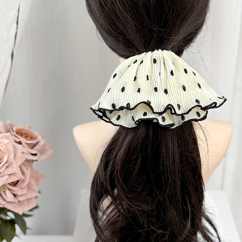 HUASE 波点大肠发圈2025新品裙摆头绳白色百搭加大气质头饰黑色夏