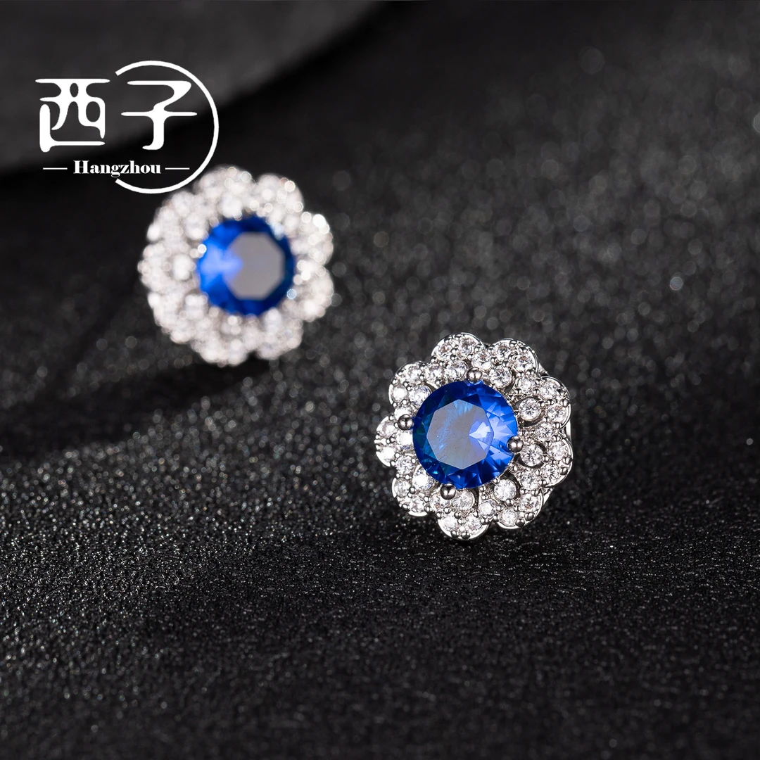 西子饰品高定镀18K金【静谧蓝心耳钉】S925纯银针30岁上档次饰品女