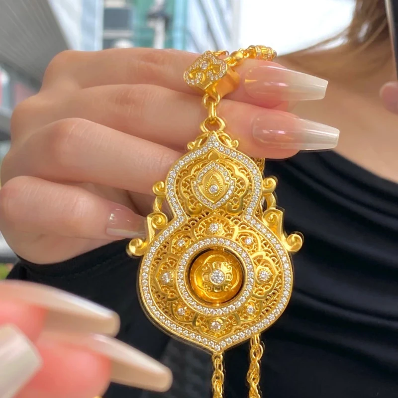 铜合金锆石吊坠 福禄葫芦挂坠吊坠荣喜古法工艺四美项链国潮如意