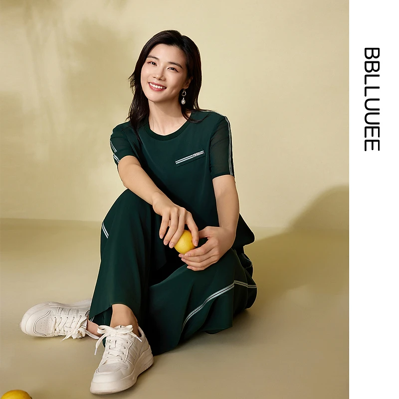 【晨粉专享价】【轻松运动风】BBLLUUEE粉蓝衣橱2025夏装新款休闲飘纱