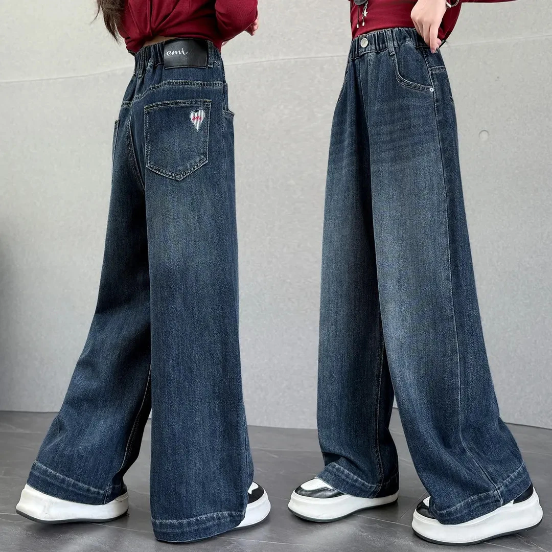 中大女童牛仔裤阔腿裤秋装洋气6-12岁儿童时髦显女大童牛仔喇叭裤