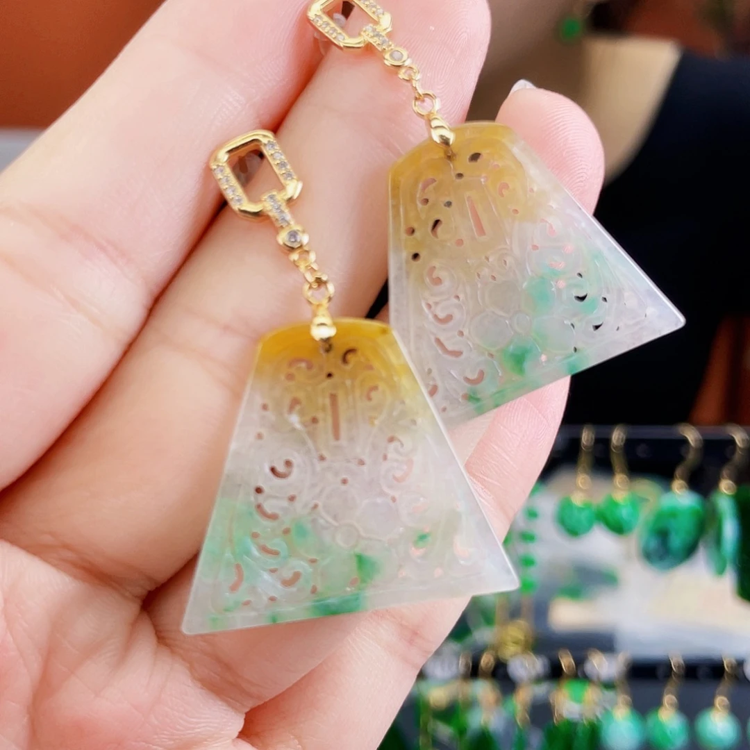 银S925镶嵌翡翠耳饰