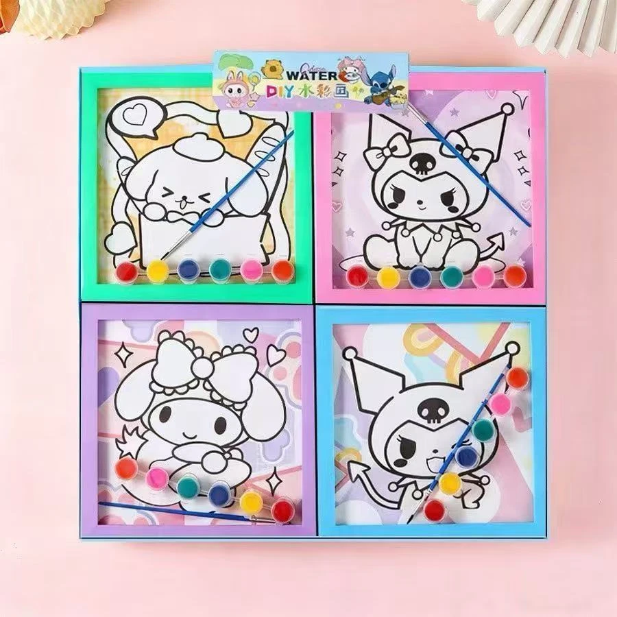三丽鸥相框儿童水彩画幼儿园相框贴画diy卡通手工画水彩画涂鸦
