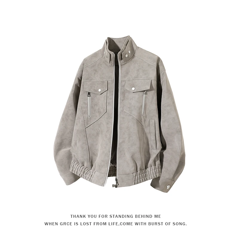 秋冬美式复古工装皮外套男款春季飞行夹克痞帅立领加厚棒球服潮牌