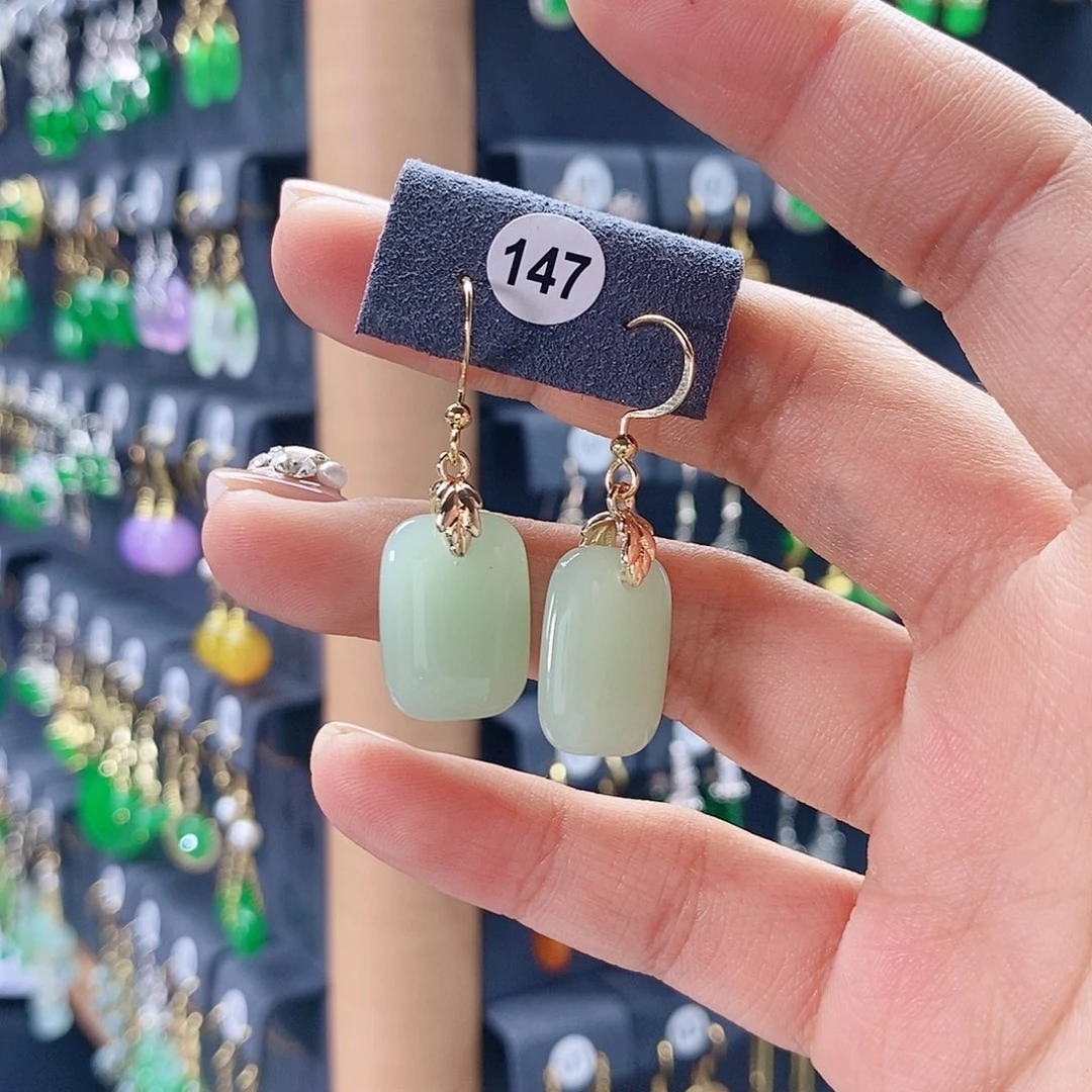 玛瑙/玉髓银S925镀金镶嵌耳钉147