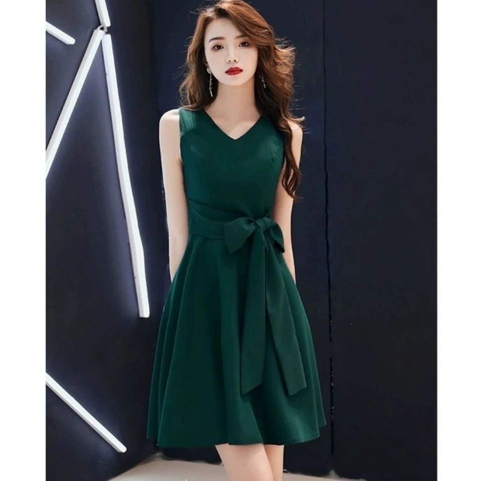 新款甜美气质短款小个子可穿主持晚礼服赫本风简单日常宴会裙