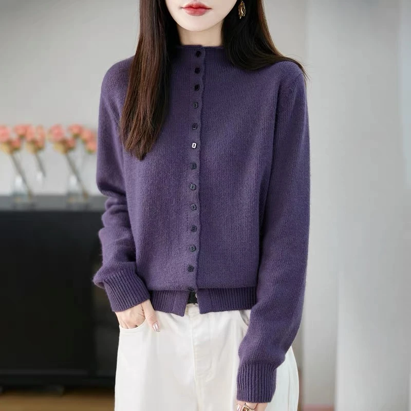 针织毛针织衫女式高翻领针织开衫衫针织衫套头