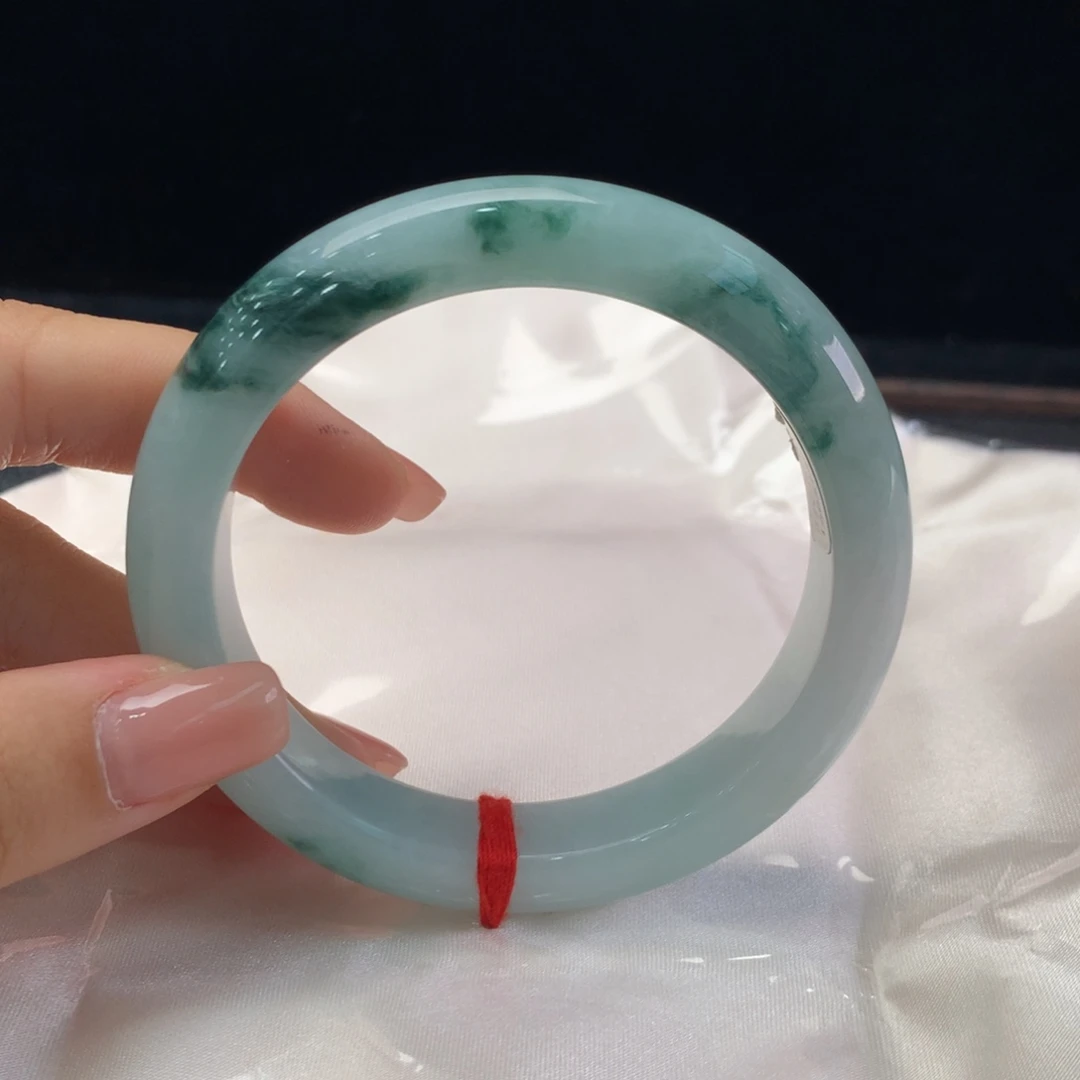 翡翠未镶嵌手镯缅甸A货翡翠 种水飘花58 59