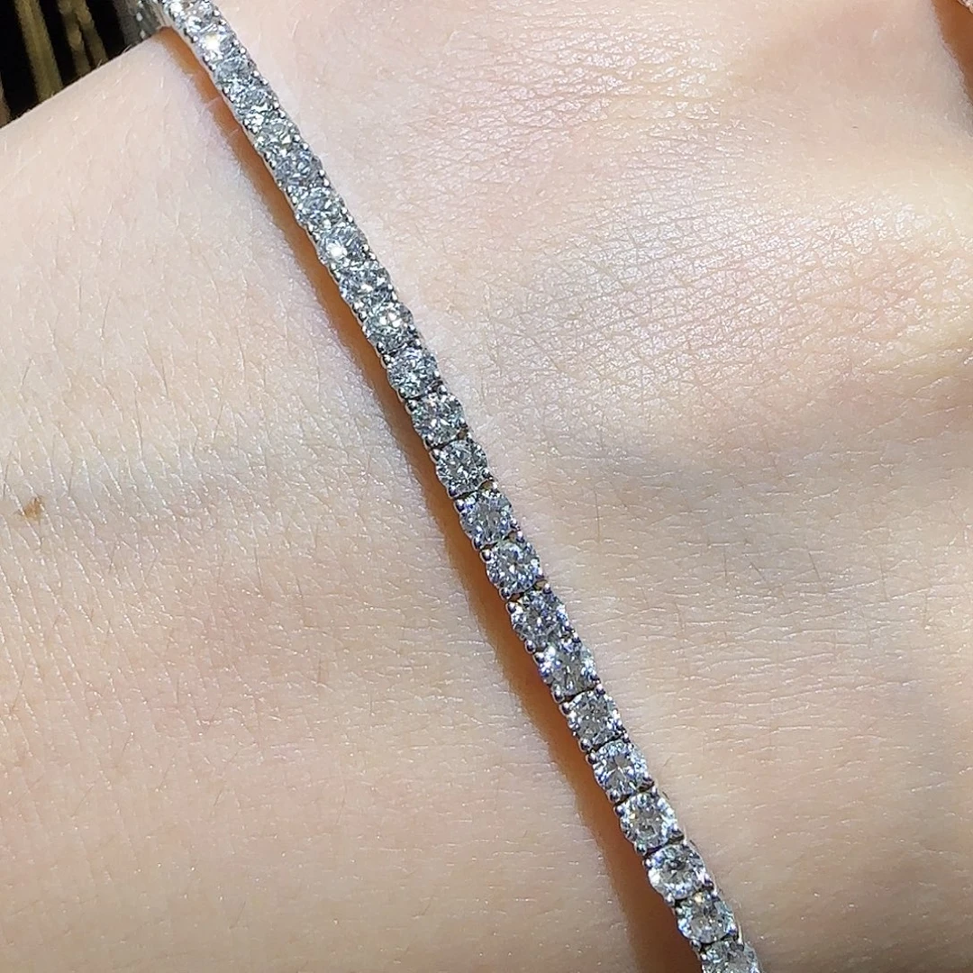 18K金镶嵌实验室培育钻石网球手链3.4卡16cm