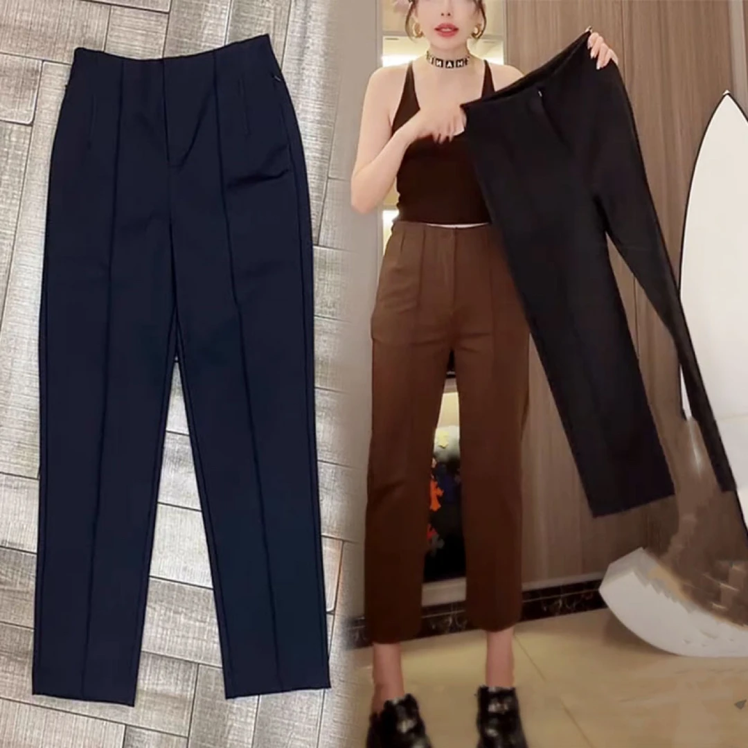 欧洲站秋季新款高腰显瘦休闲直筒裤小脚裤百搭烟管裤鱼骨通勤西裤