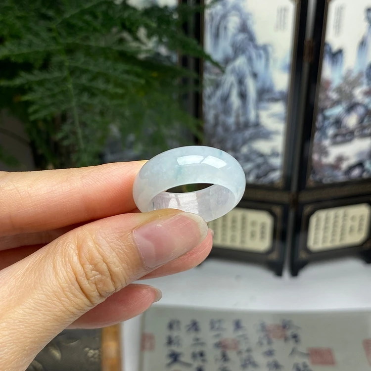 23号 起光冰飘花戒圈指环 天然翡翠A货戒指