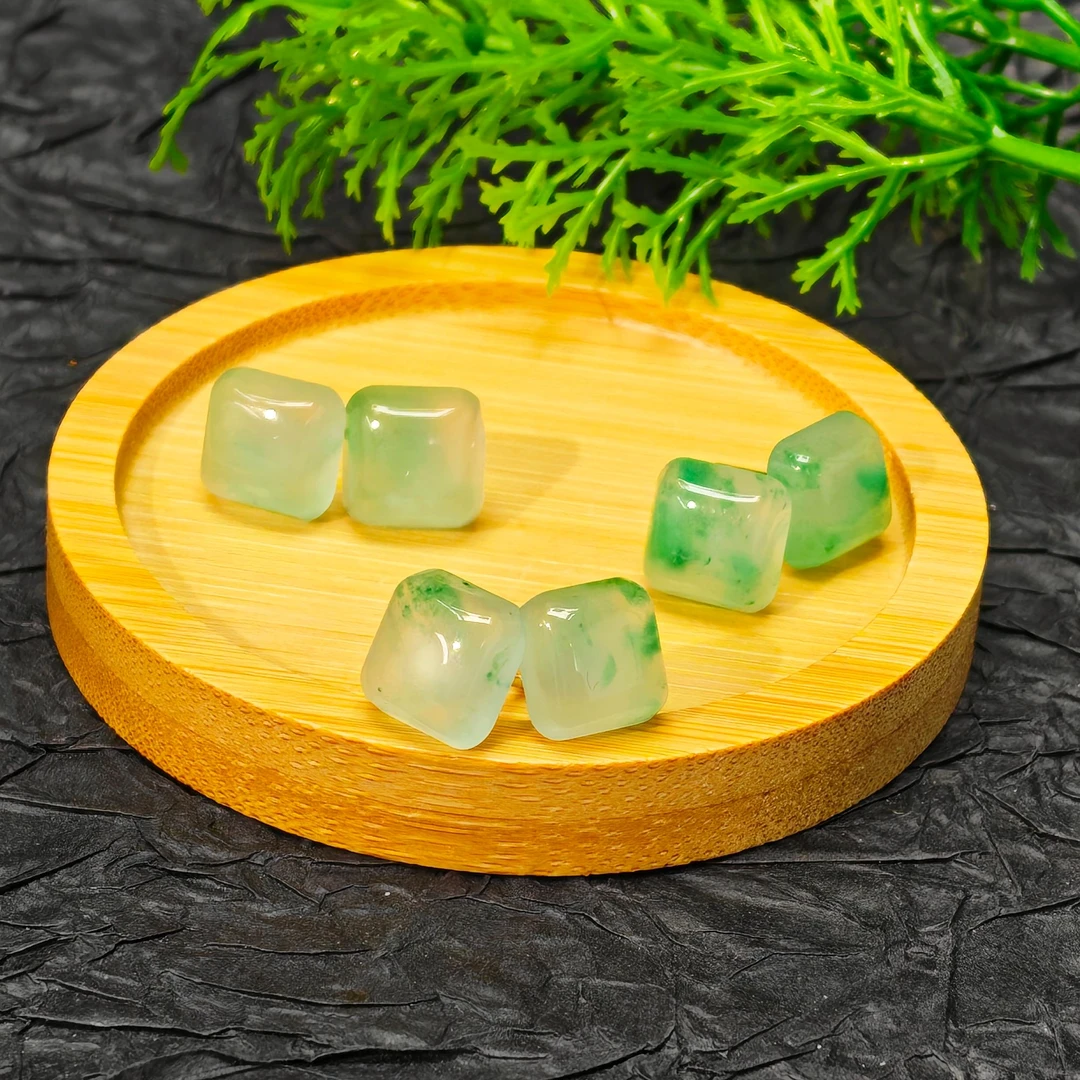 非洲翠冰飘花方糖耳钉一对｜s925银｜多样性发其一｜