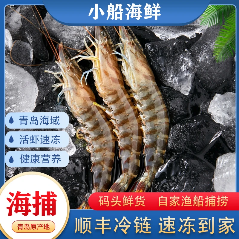 【小船海鲜】青岛竹节虾净重3斤活虾速冻（每斤40~45只左右）顺丰直达