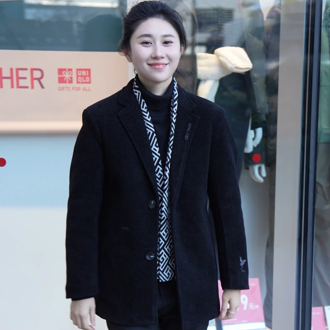 【羽|绒|西|装】2025男士冬季新款石墨烯毛呢大衣保暖外套围巾可拆