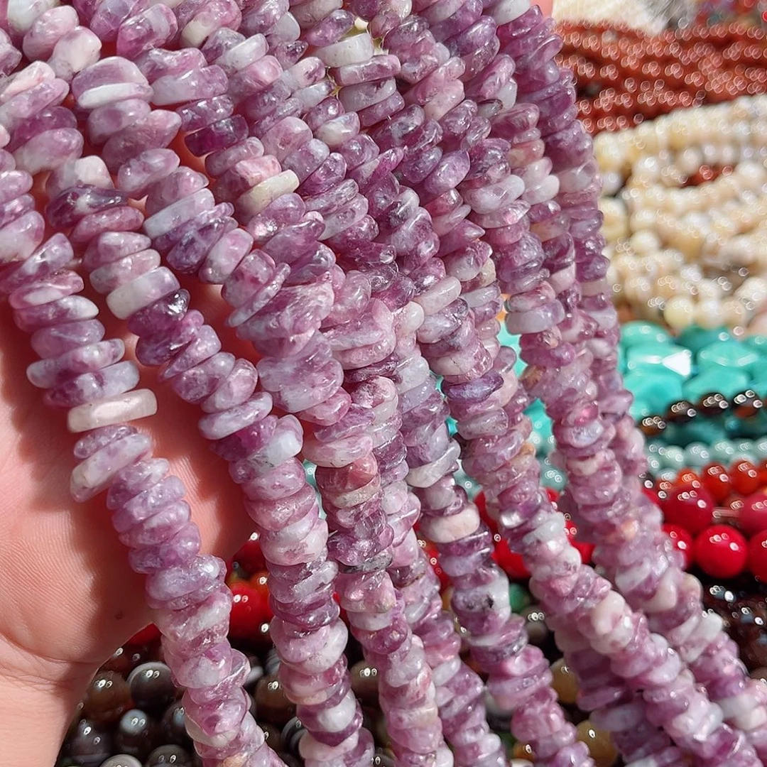 玛瑙/玉髓未镶嵌珠宝半成品紫锂云母隔片一条12mm