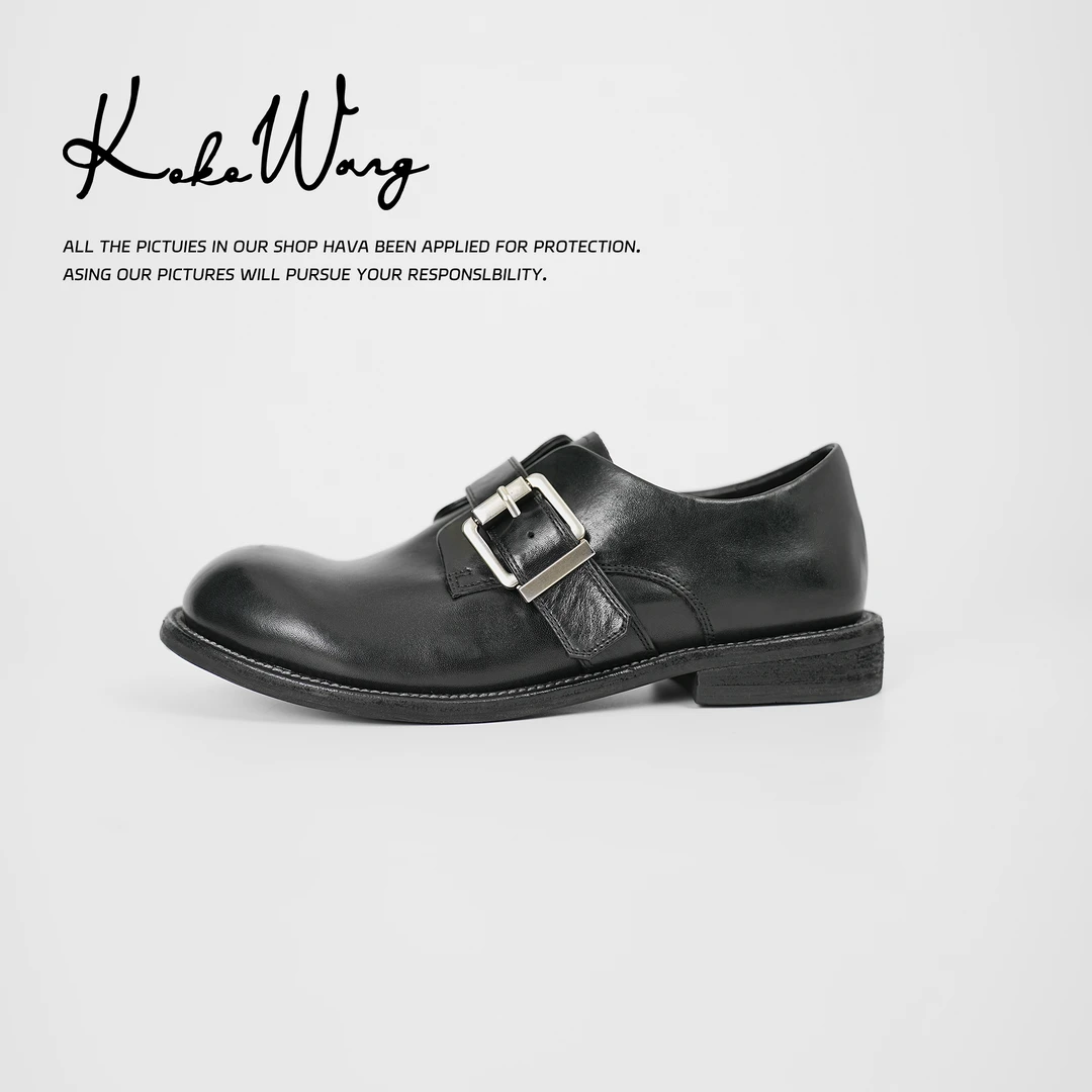 KOKO WANG英伦风真皮新款皮带扣粗跟厚底深口乐福鞋542354K19X04
