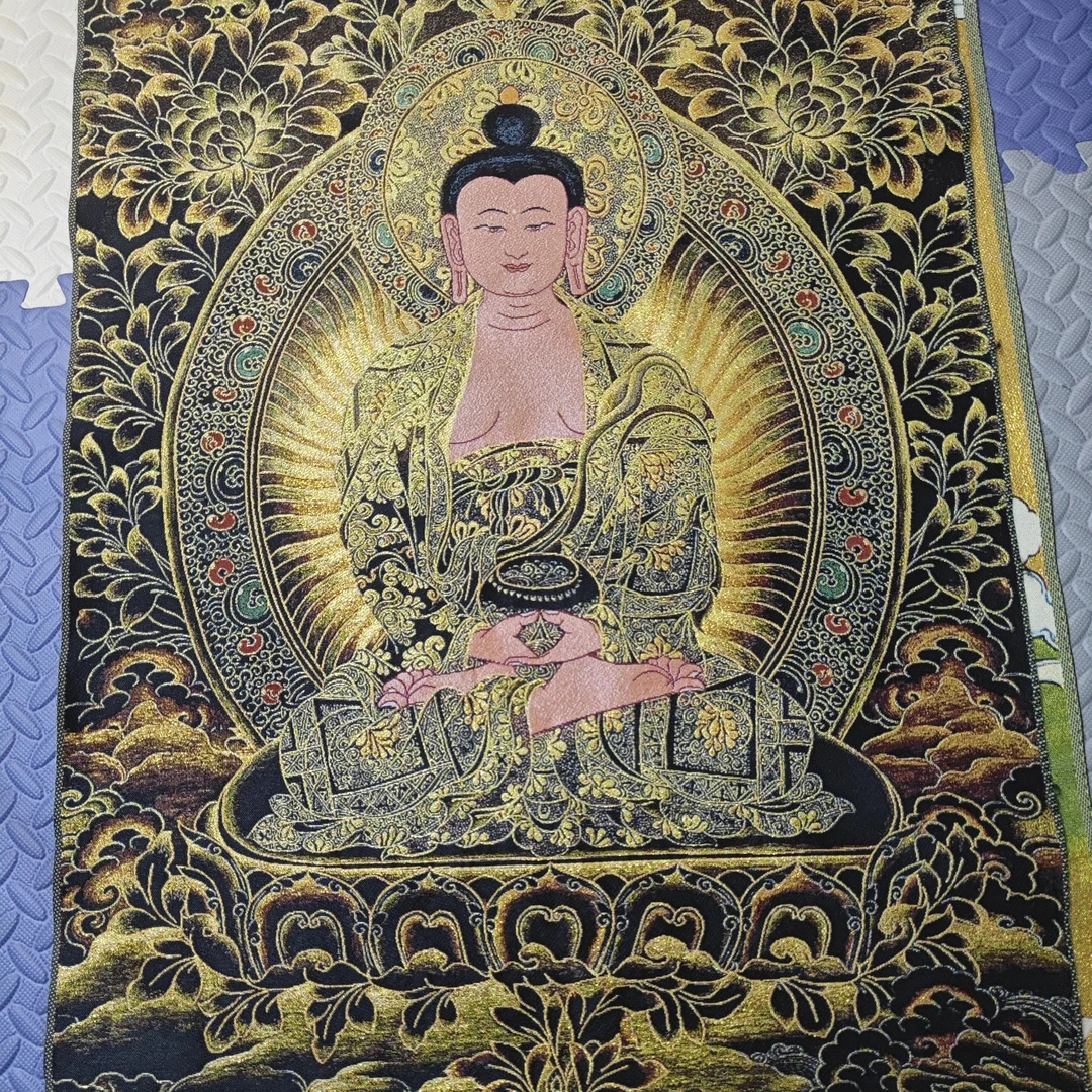 刺绣阿弥陀装饰画实木挂轴装裱办公室茶室玄关书房客厅背景挂画